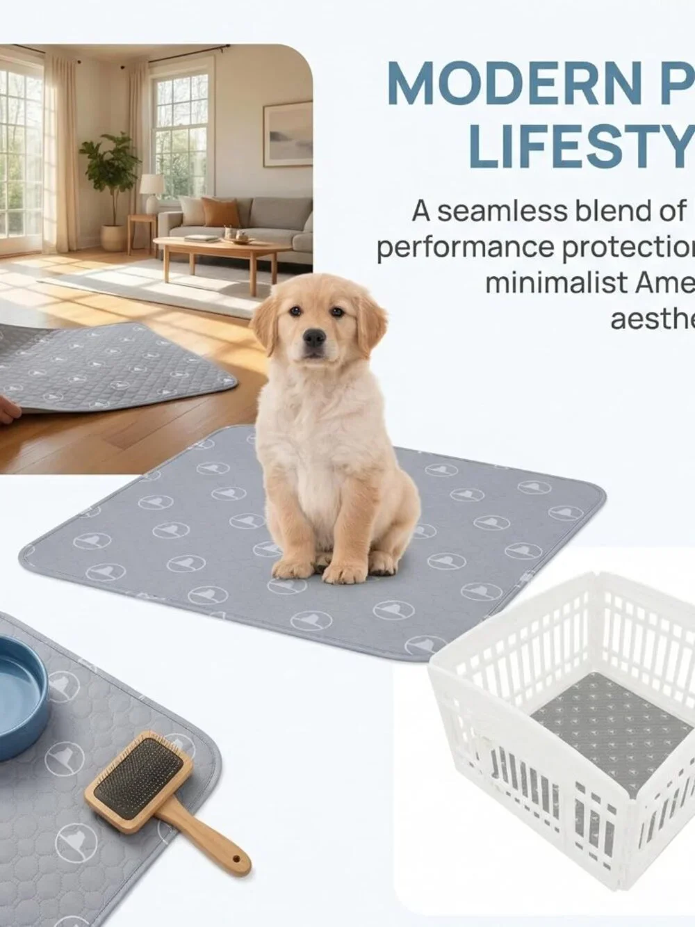 Dog Training Pads 2pk Non-Slip Pet Playpen Mat 3-Layer Reusable Washable